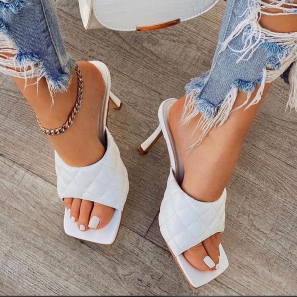 White Quilted High Heels - Picture 2 of 8